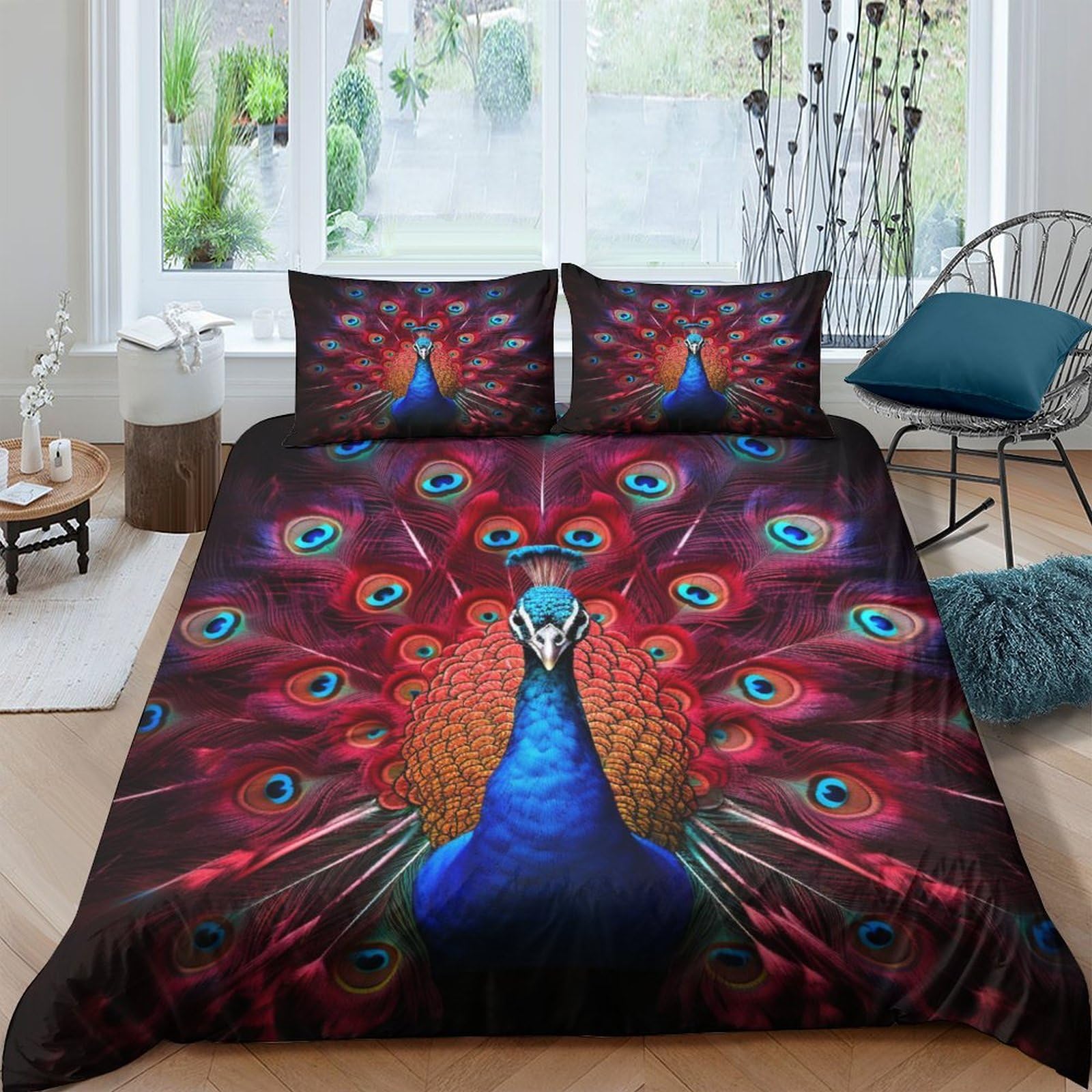 Housse de couette 3 pièces paon 3D ensemble de literie microfibre double