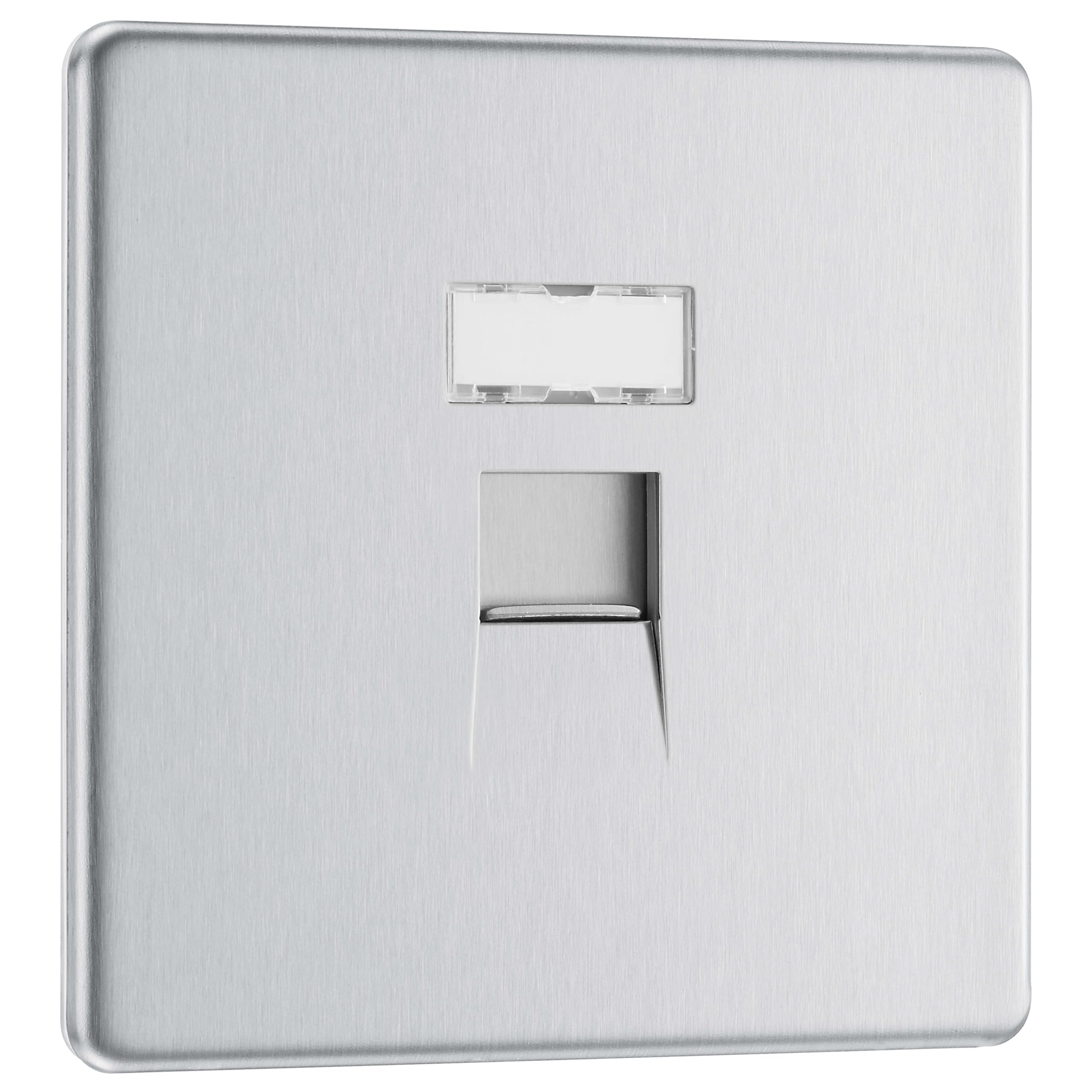 British General Brushed Steel Bg Electrical Screwless Flat Plate Single Rg45 Data Outlet Socket