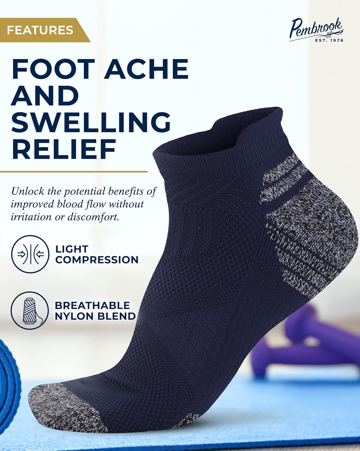 Pembrook Ankle Compression Socks for Women & Men - 4 Pairs | Sports Running Compression Socks | Athletic Ankle Support Socks - Image 2