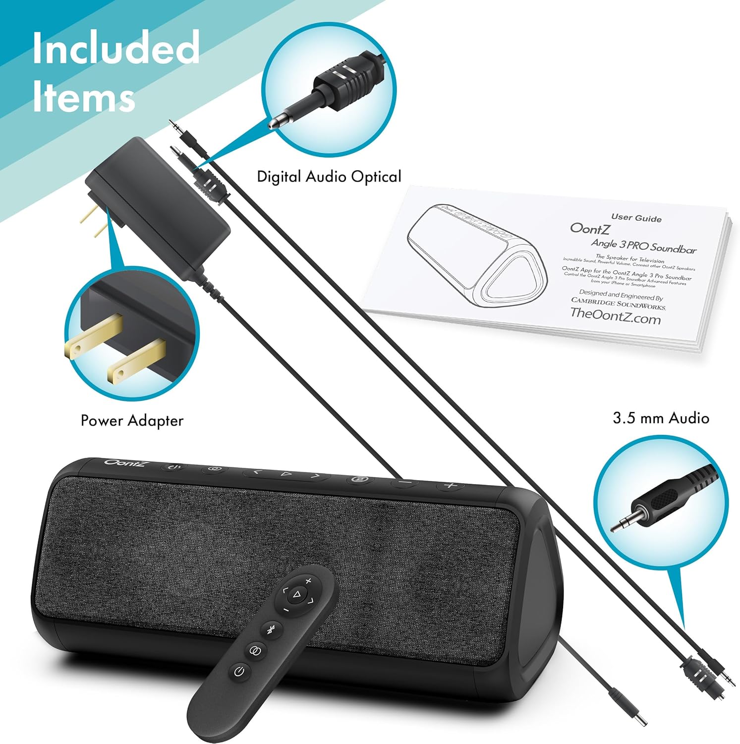 OontZ Angle 3 Pro Soundbar - Wired and Wireless Bluetooth 5.0 Stereo Soundbar for TV, Optical/Aux/Bluetooth Connection, Exceptional Sound & Bass,100ft Wireless Range (Black)