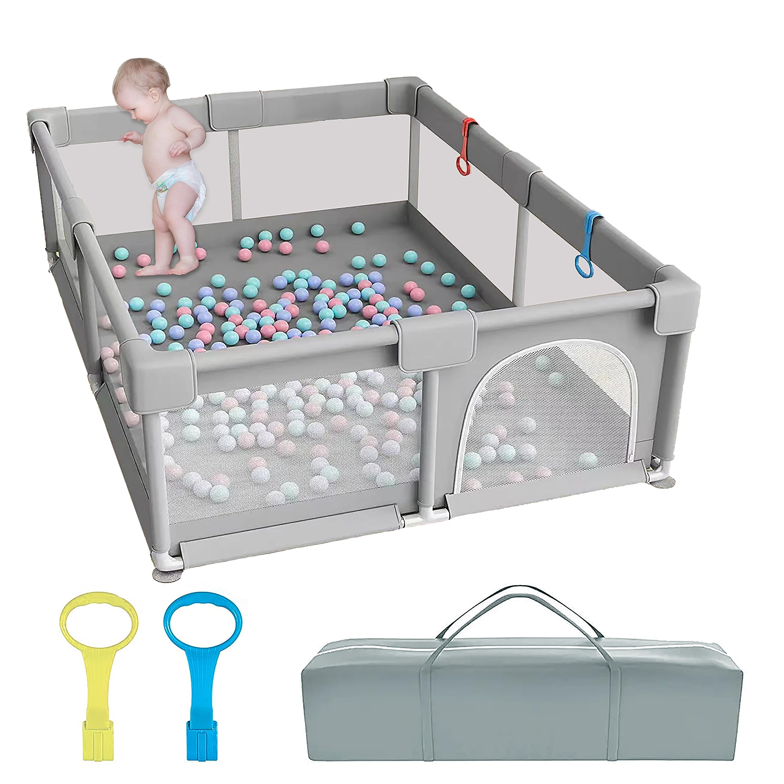 Photo 1 of *incomplete* UTHIN Baby Playpen,Large Baby Playard for Toddler with Gate,Indoor & Outdoor Playard for Kids Activity Center with Anti-Slip Base,Sturdy Safety Playard with Soft Breathable Mesh(50"x50"Gray) … GREY