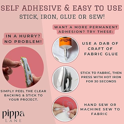 Miniatura 4 de Pippa Lane - Parches de letras autoadhesivas para ropa (3 letras para pegar o planchar). Calcomanías de 2.5 pulgadas, bonitos parches para pegar,