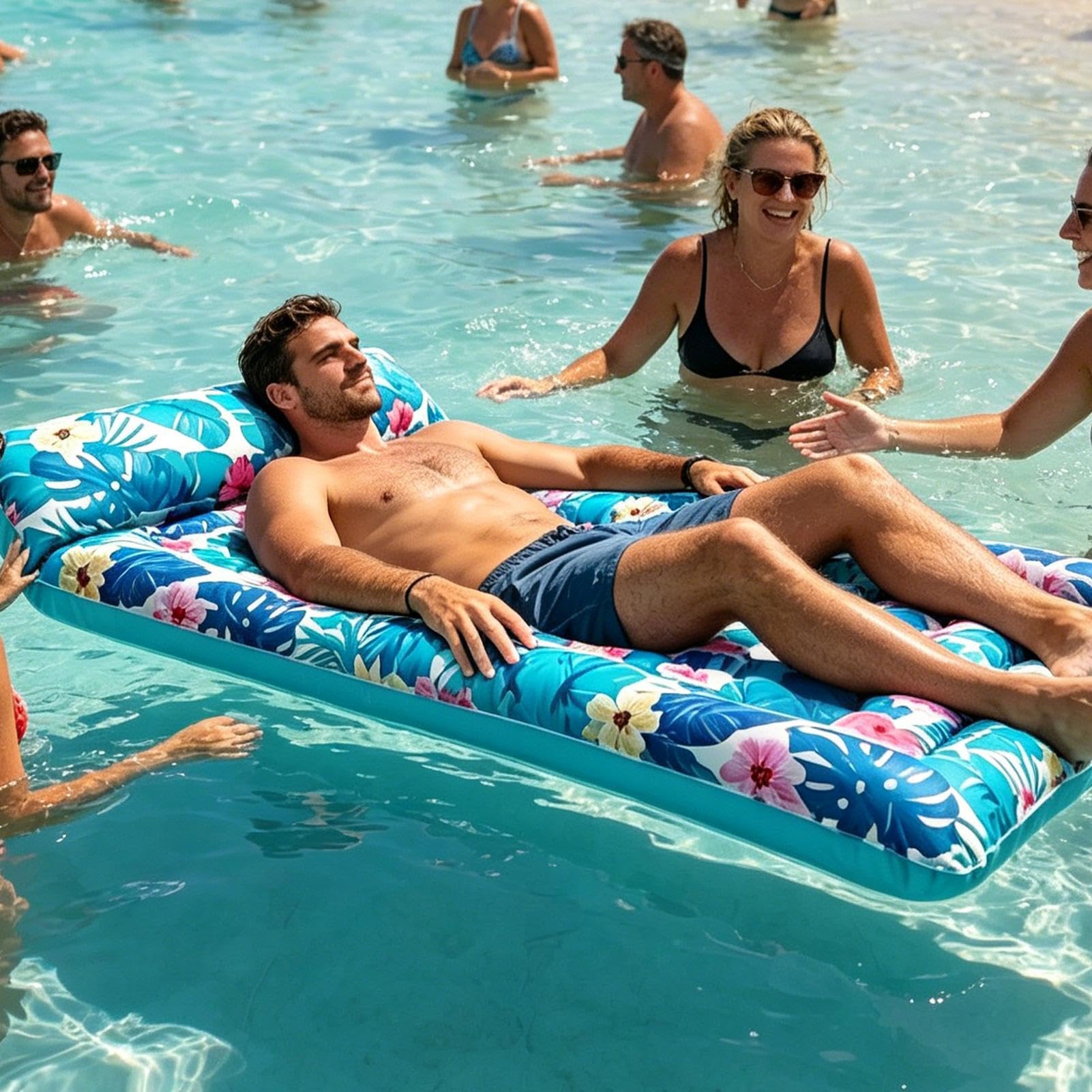 Tapis flottant pour piscine avec appui-tête