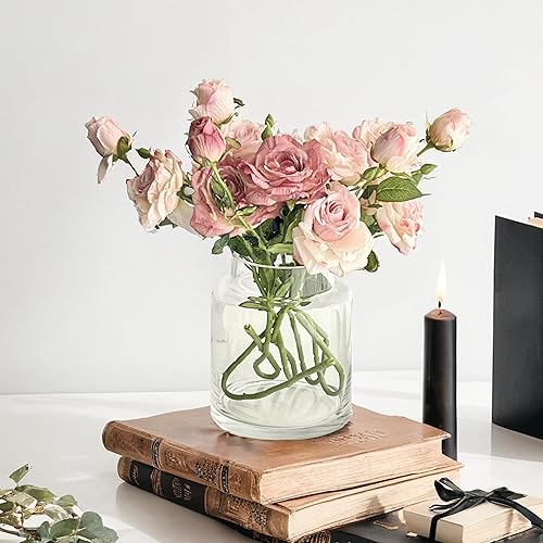 Miniatura 2 de BLOFLO - Jarrón de vidrio transparente, florero grande de vidrio de 7 pulgadas para flores, jarrones modernos de vidrio grueso para centros de mesa,