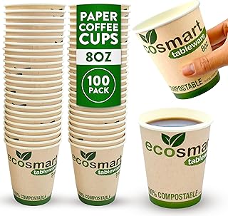 volila Paper Coffee Cups 100 Pack, 8 Oz Recyclable Coffee an