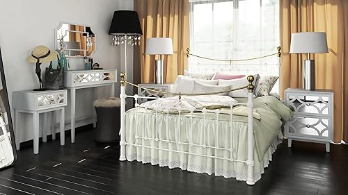 Miniatura 8 de COZAYH Mesita de noche moderna y contemporánea de 2 cajones, mesita de noche con espejo frontal acentuado, para espacios pequeños, dormitorio, gris