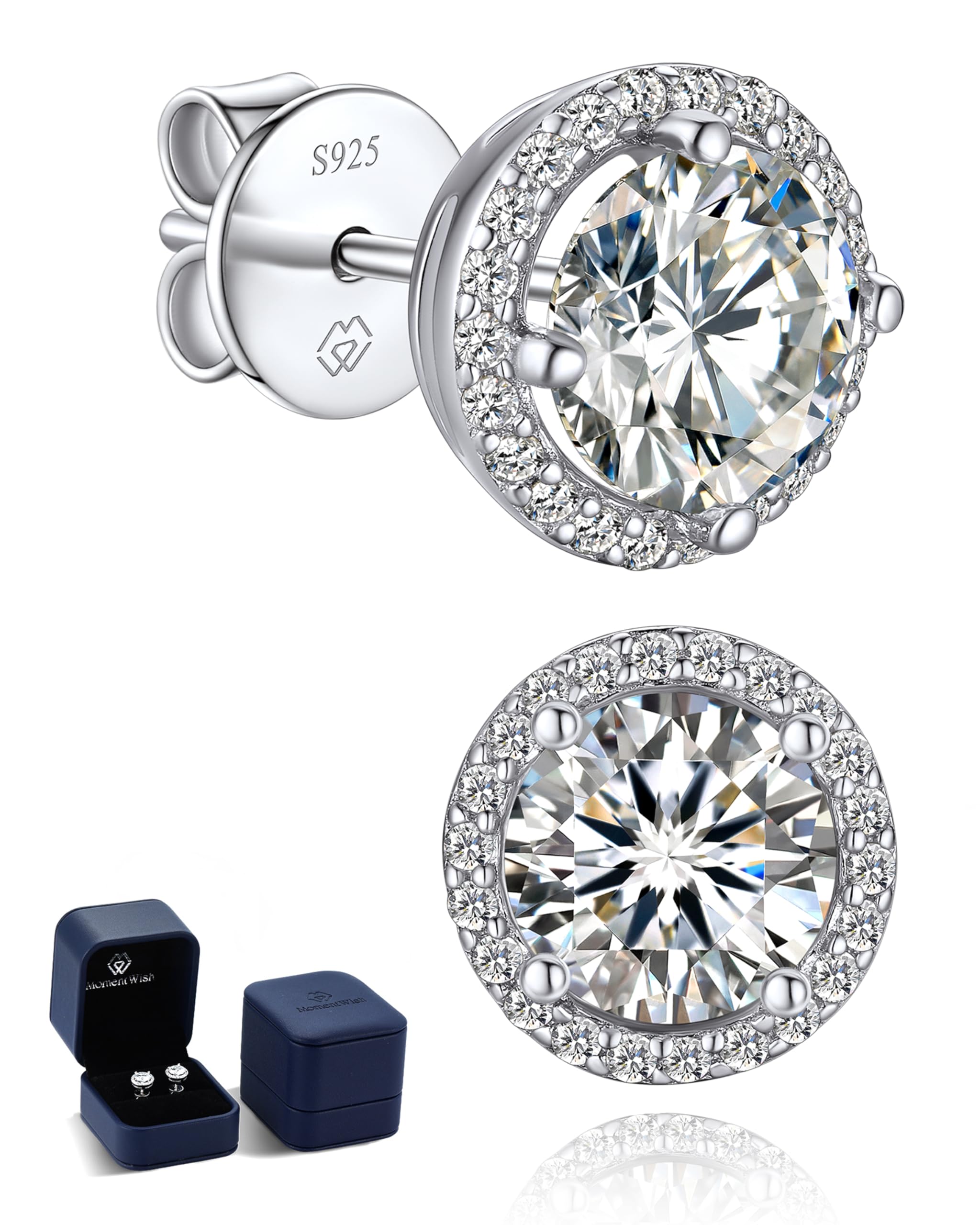Moissanite Earrings for Women, Gifts for Christmas, 1/2 Carat Moissanite Stud Earrings, D Color VVS1 Simulated Diamond 925 Sterling Silver Halo Earrings for Birthday Anniversary