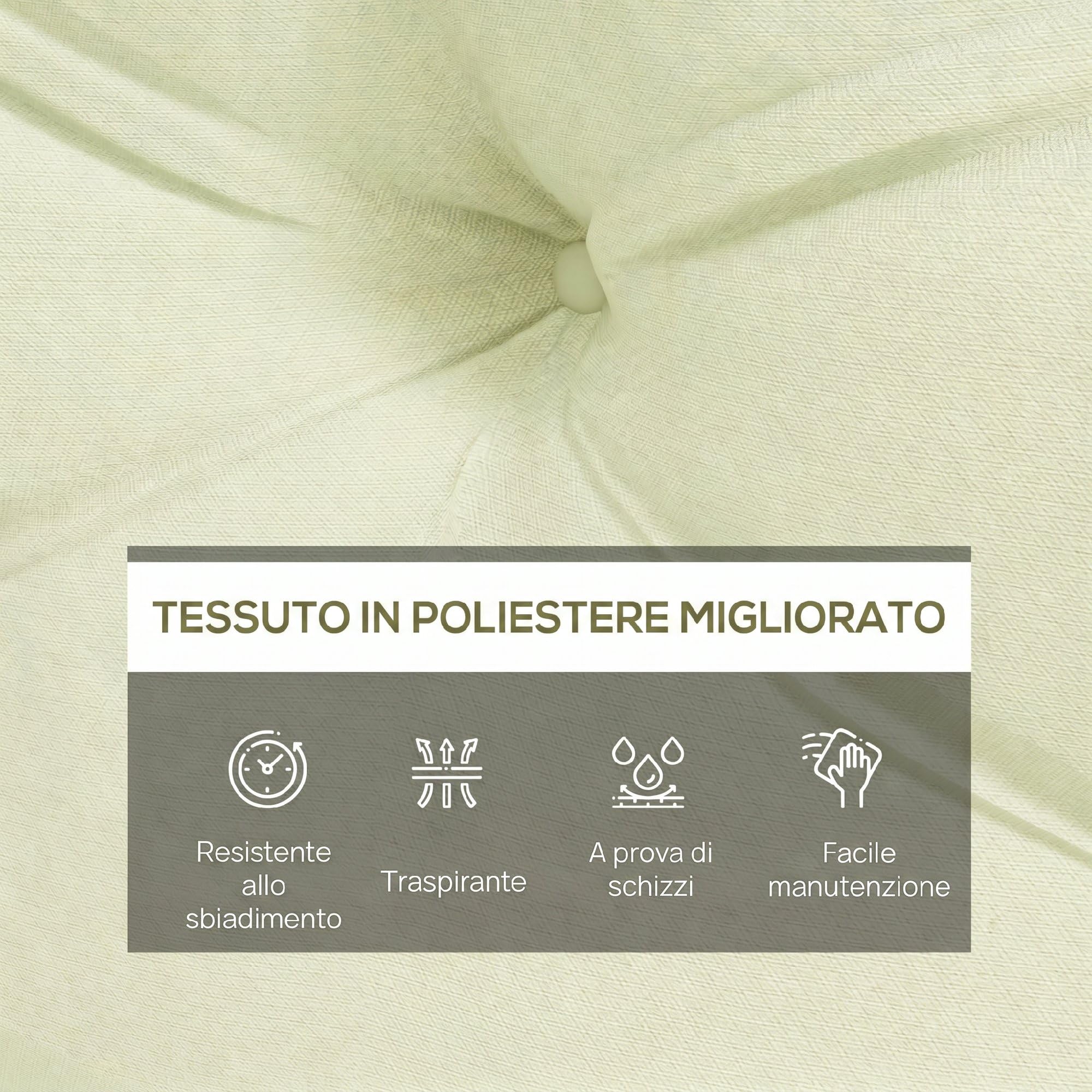 Outsunny Cuscini da Giardino Set 2 Pezzi per Schienale e Seduta con Imbottitura Spessa, Cuscini da Esterno in Poliestere per Divani e Pallet, Crema