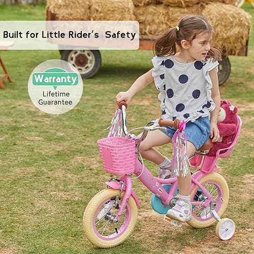 Miniatura 5 de Glerc Maggie Girls Bike, 12-20 Inch Kids Bike for 2-13 Years Old Children, Princess Style Kids Bicycle with Doll-Seat & Basket & Training Wheels,