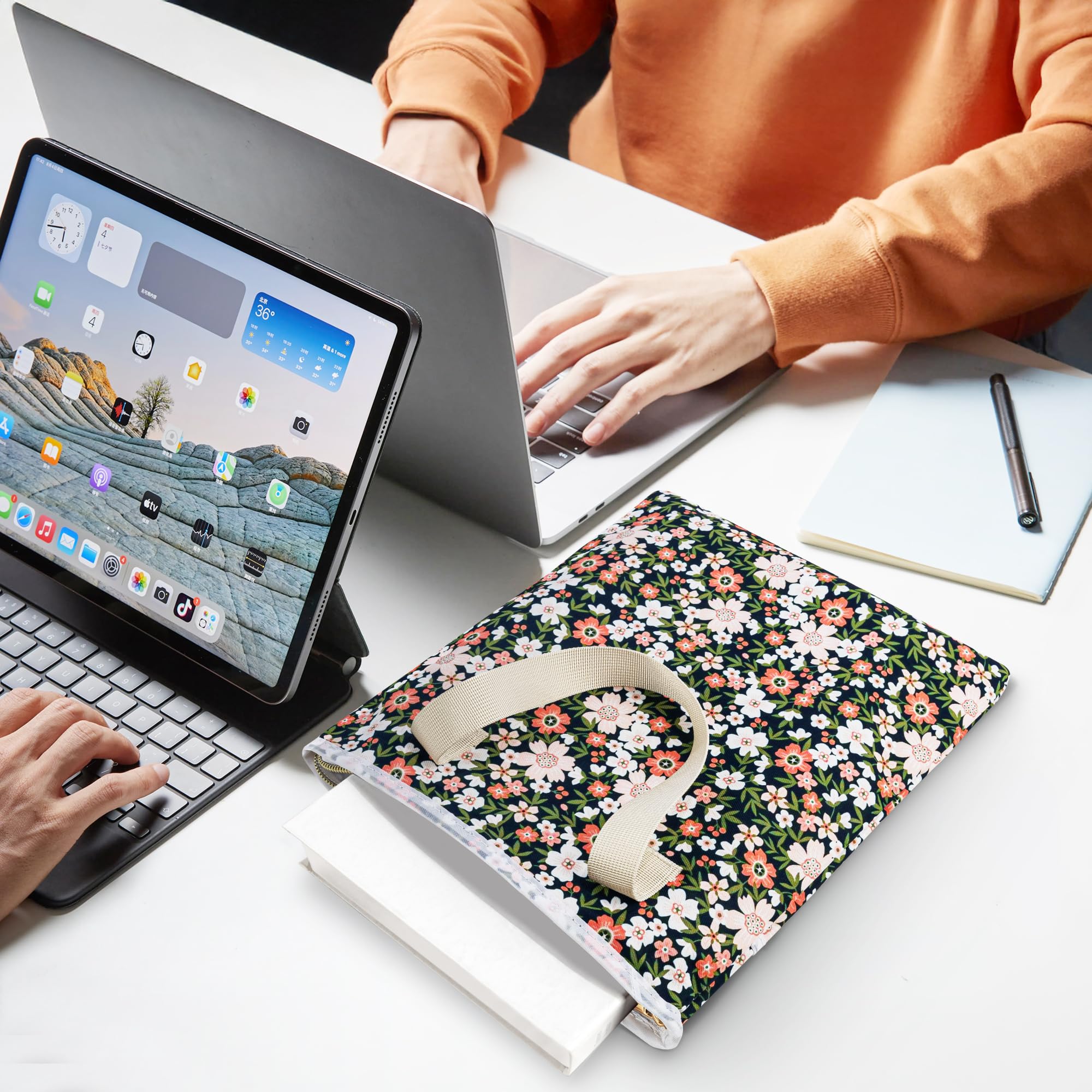 Likesing Pochette Livre Tissu Imperméable avec Fermeture Eclair 31 x 26 cm