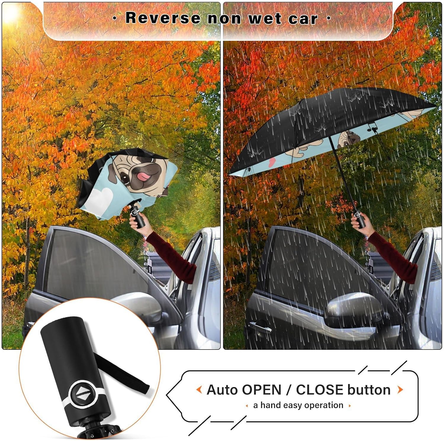 Folding Umbrella Compact Travel Umbrella Automatic Open/Close, Inverted Design for Rain Windproof UV Protection Large Portable for Women Men