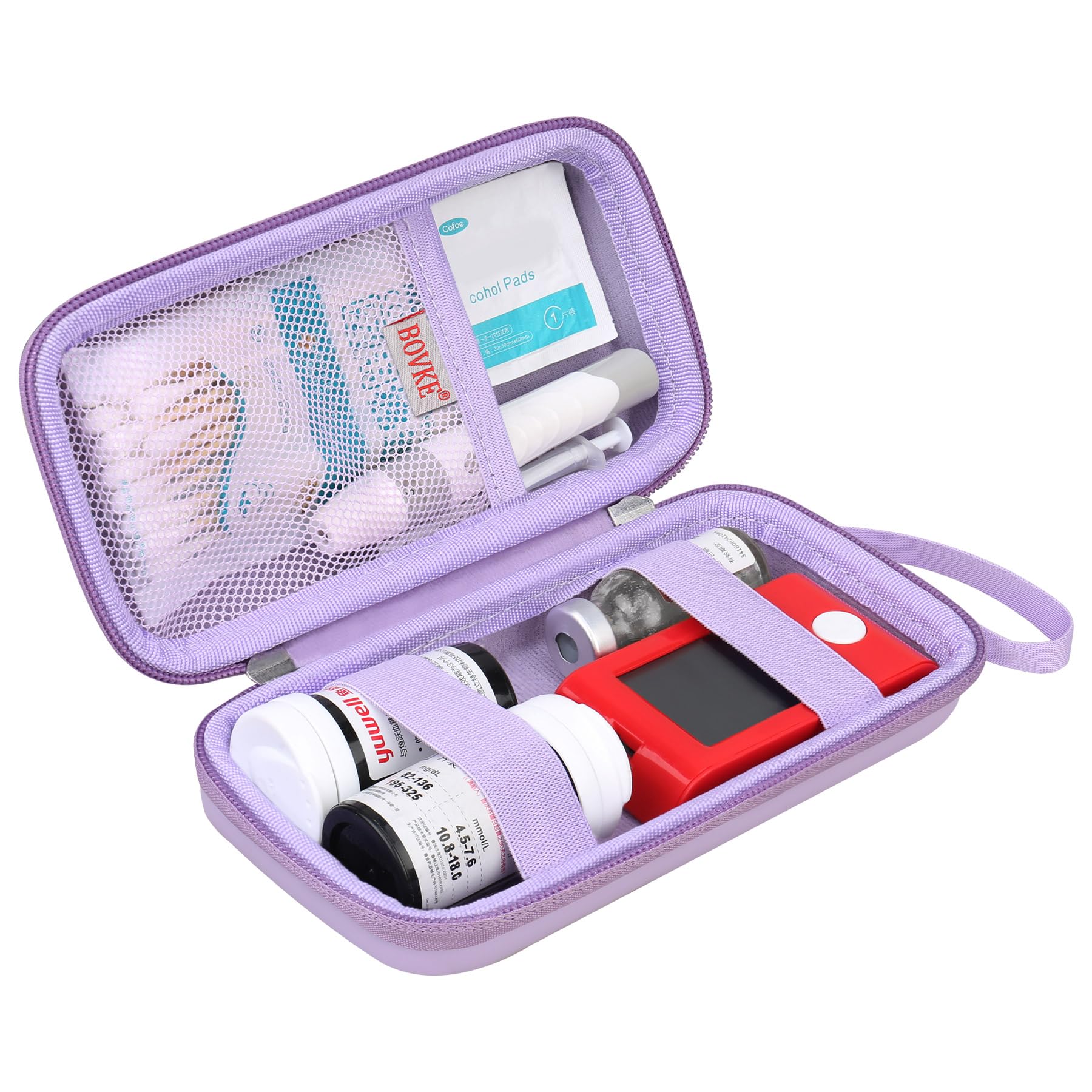 BOVKE Diabetic Supplies Travel Case, Storage Carrying Bag for Diabetes Testing Kit, Blood Glucose Monitor Meters, Test Strips, Medication, Lancets, Syringes and Other Diabetic Supplies, Purple