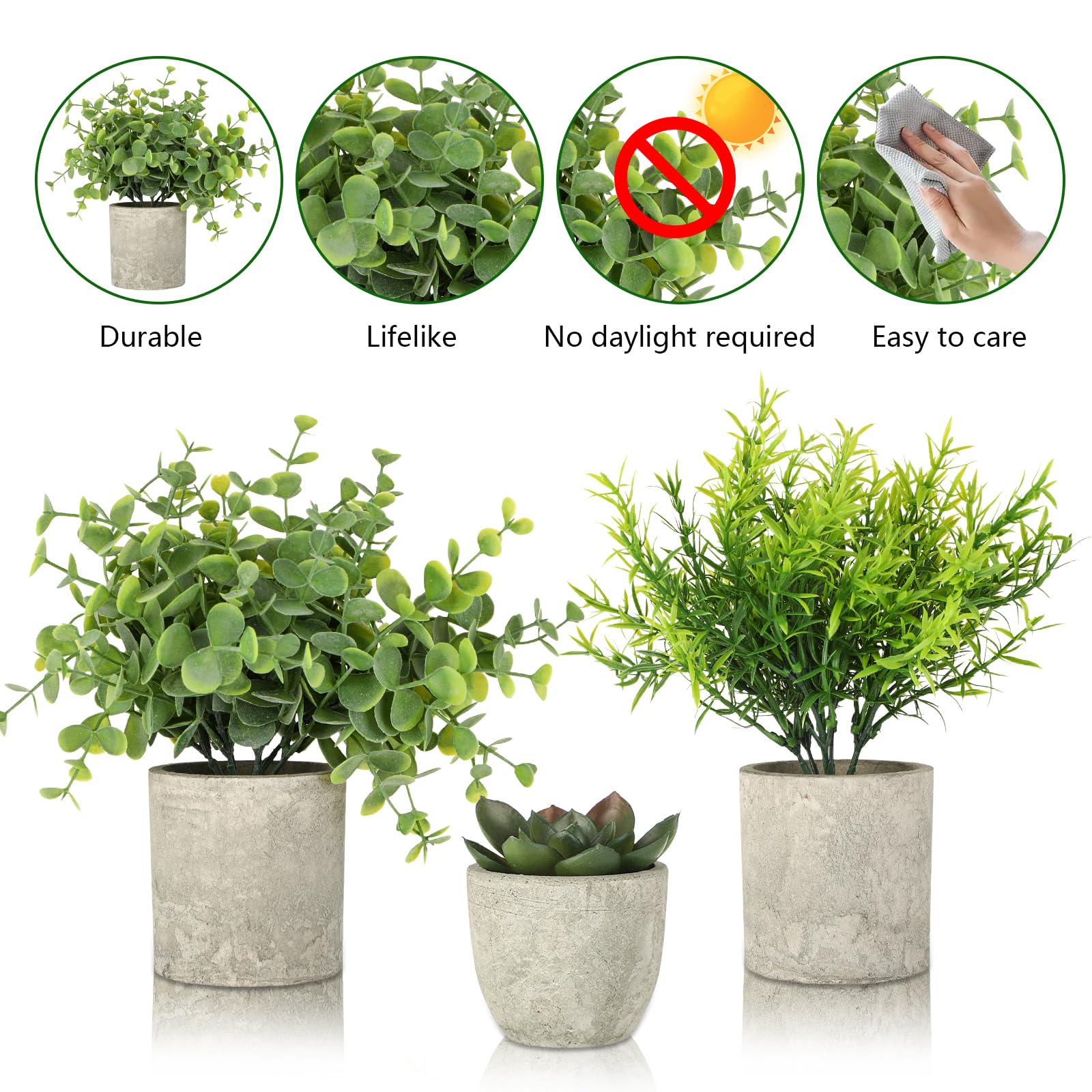 CRESZZLE Zestaw 5 mini sztucznych roślin, takich jak prawdziwe, realistyczne, sztuczne rośliny, sukulenty, idealna dekoracja, salon, sypialnia i biuro, ze stylowymi sztucznymi roślinami