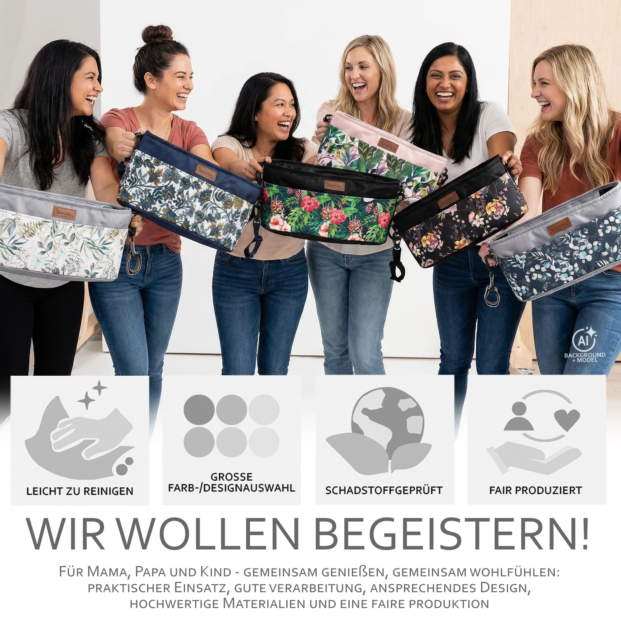 BambiniWelt organizer do wózka dziecięcego – torba do przewijania z uchwytem na napoje i zamkiem błyskawicznym, kompaktowa torba Buggy z wodoodpornego materiału z mikrofibry, lekka, stylowa i