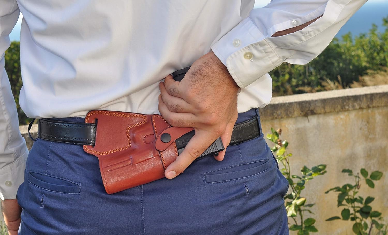 Ottoza Leather Gun Holster Compatible with Glock (17/19/19X/23) Right Handed SOB Gun Holster No:351