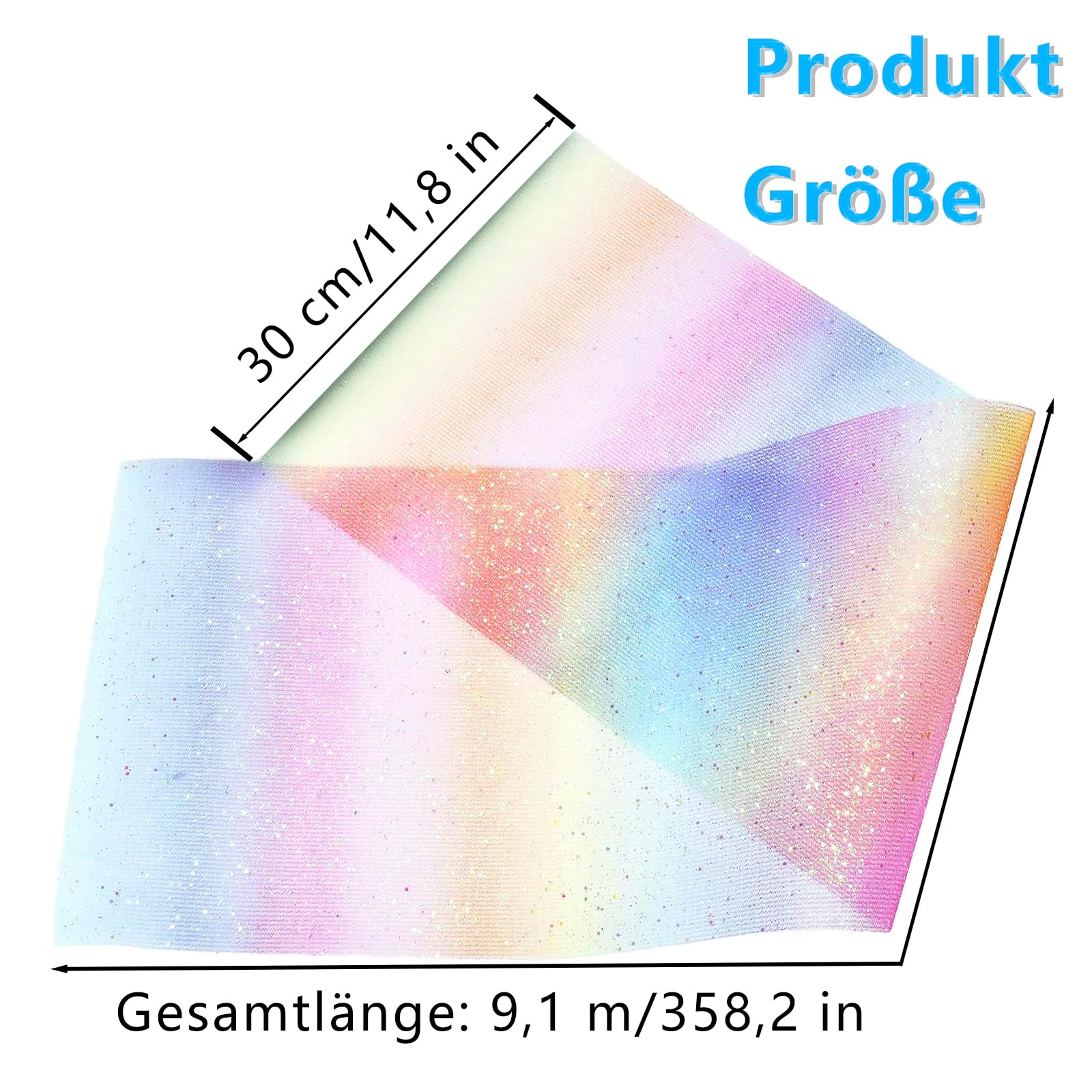 Rotolo Di Tulle Glitterato Arcobaleno - 30cm X 9m Per Decorazioni E Tut&ugrave;