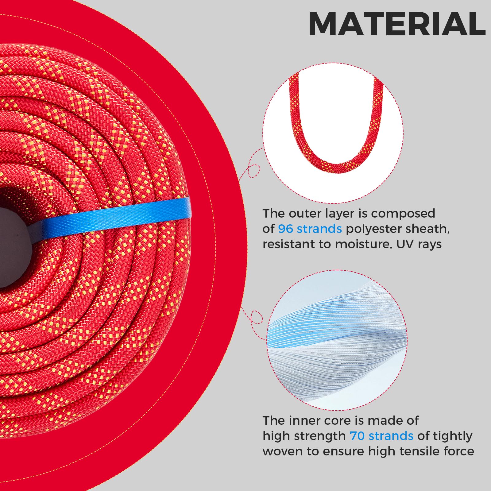 AUR 1/2 Inch 150ft Double Braided Polyester Arborist Rope, Heavy