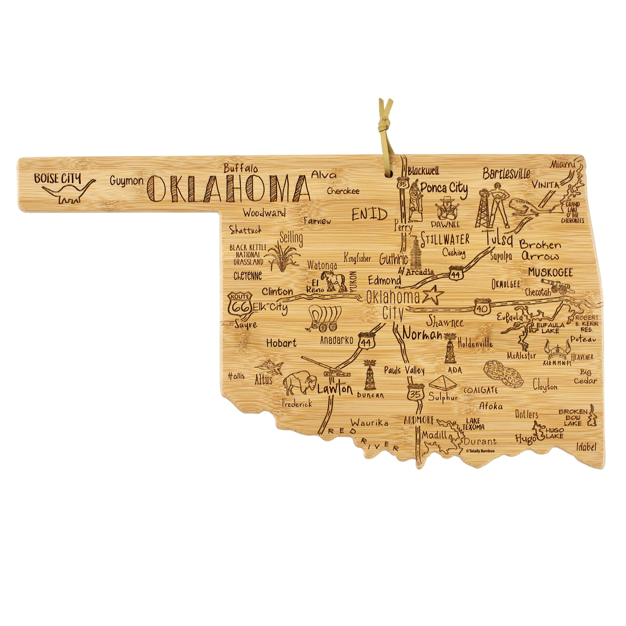 Totally Bamboo Destination Oklahoma State Shaped Cutting Board, Charcuterie and Cheese Serving Board – Oklahoma Gift for Home Décor or Everyday Kitchen Use