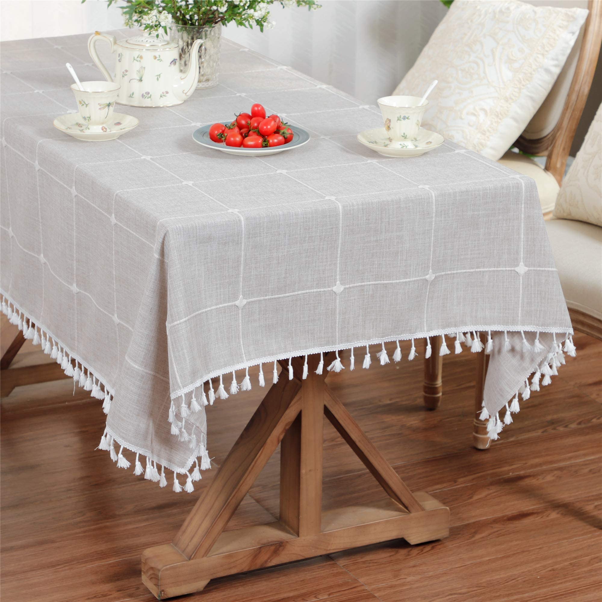 Nappe à carreaux raffinée en treillis brodé marron XIAO HUA