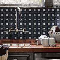 Vista 3 de YMMXGE Azulejo de 5 hojas para salpicaduras de despegar y pegar, adhesivo de metal autoadhesivo, azulejos de mosaico de aluminio cepillado