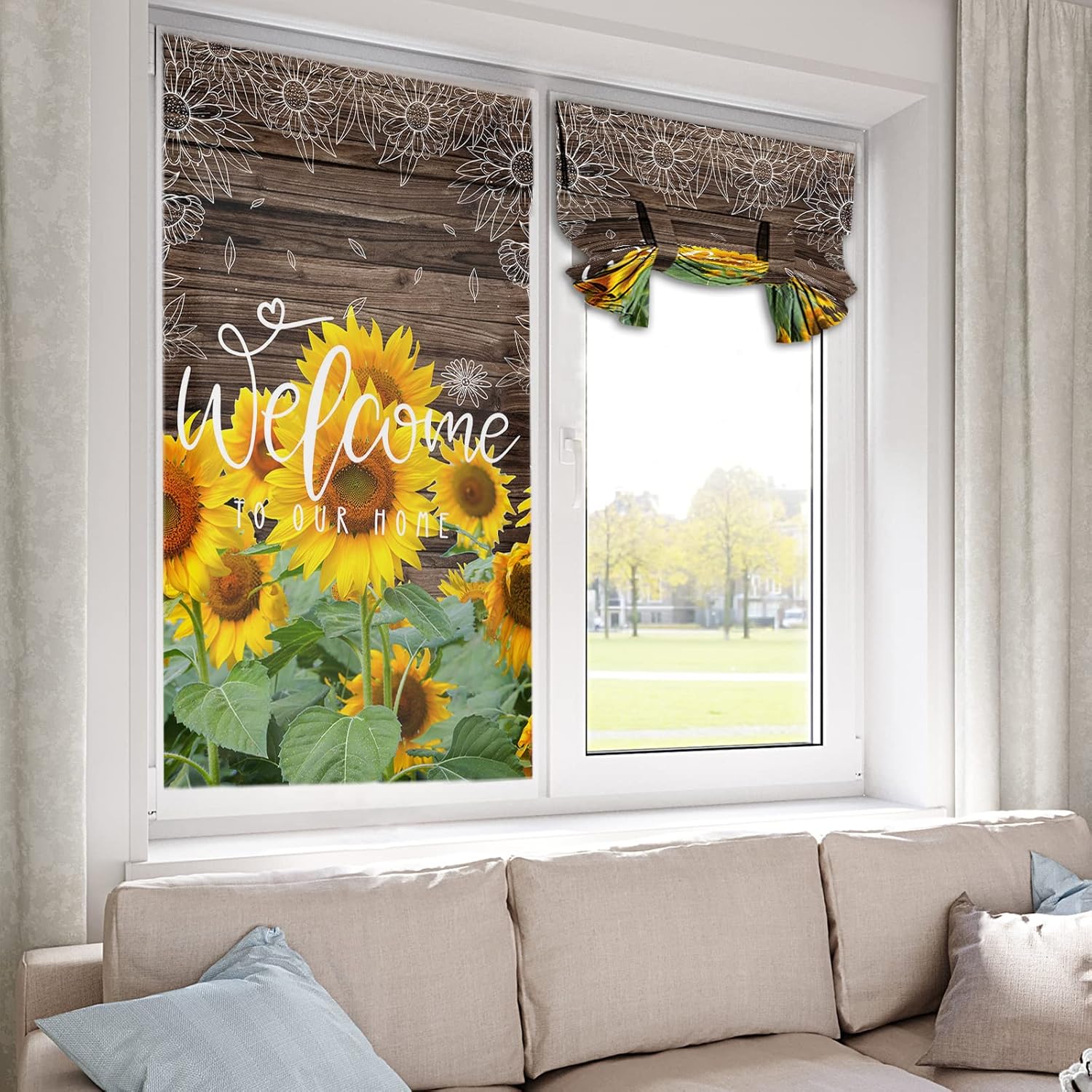 Sunflower Welcome Door Curtains for Door Windows Farm Wooden French Door Curtain Privacy Tie Up Door Shade,Summer Watercolor Flower Window Curtains for French Glass Door/Front Door Curtain 25x40in