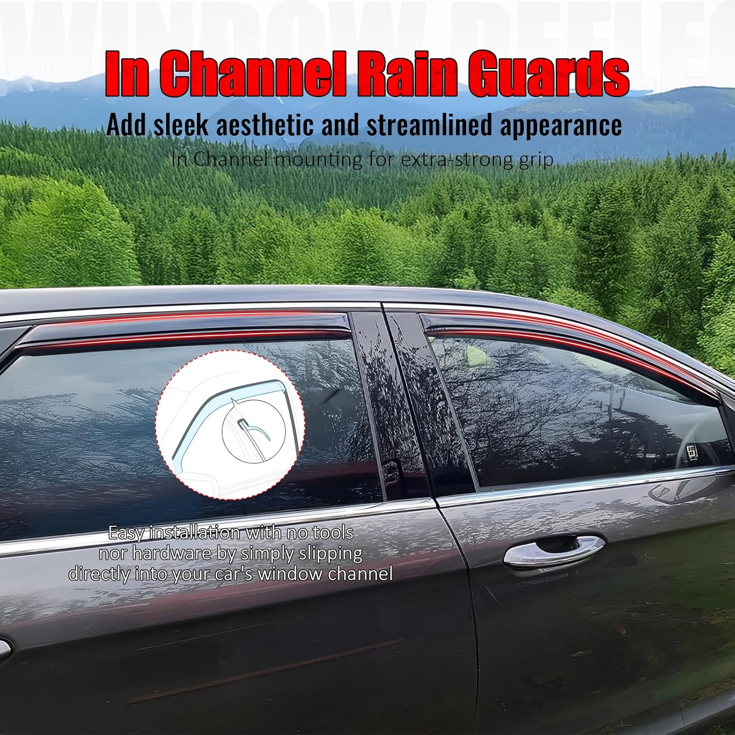 IKON MOTORSPORTS in Channel Window Visors Compatible with 2015-2024 Ford Edge, Slim Style Acrylic Smoke Rain Guards, Side Window Wind Deflectors 4PCS