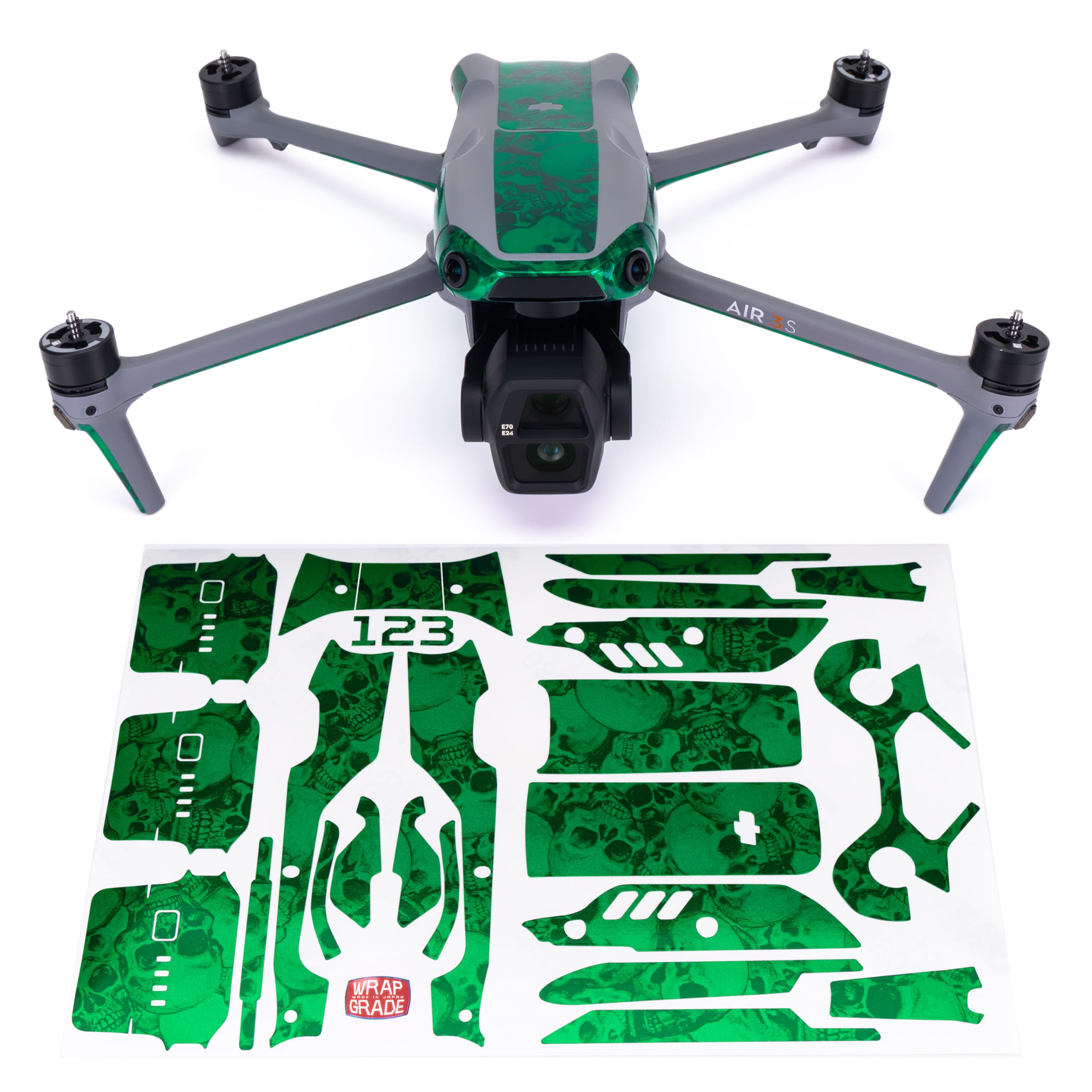 WRAPGRADE Skin Sticker for DJI Air 3S Accent Color Sticker (Emerald Skull)