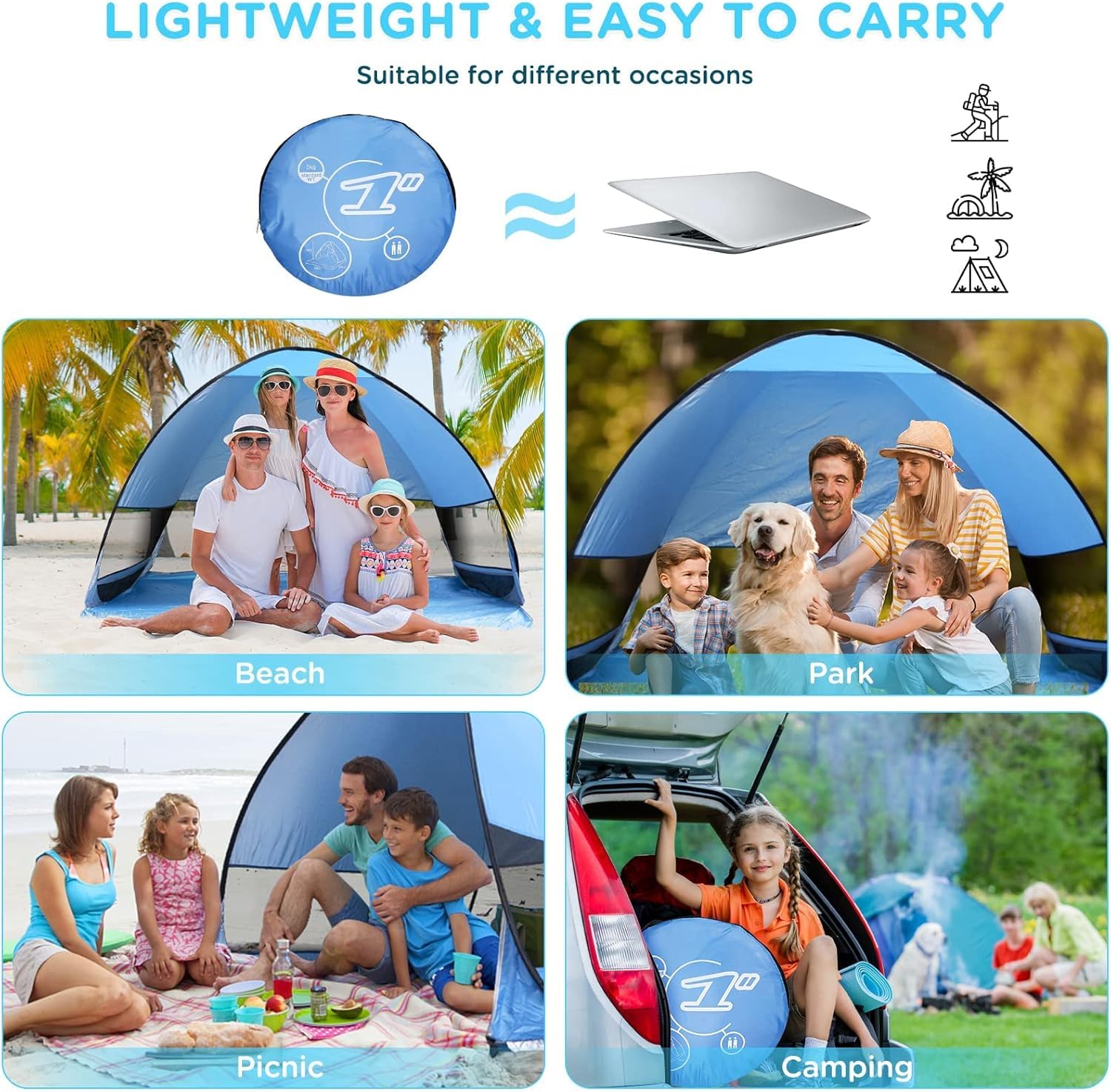 Tenda da spiaggia pop up, ripari dal sole, tenda da spiaggia pop up antivento tenda da spiaggia per 3-4 persone famiglia spiaggia, campeggio, giardino, escursionismo tenda