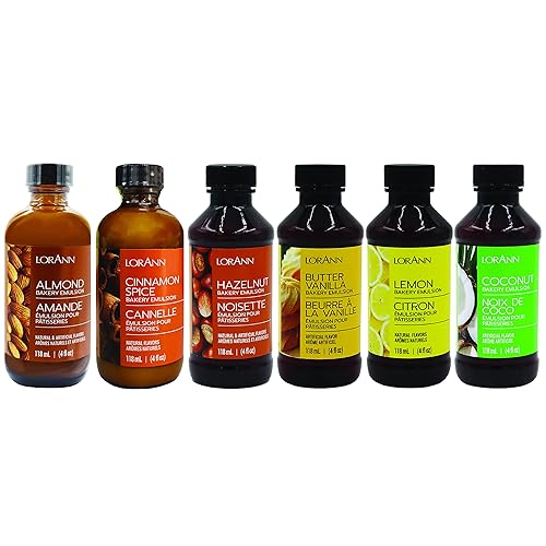 LorAnn Bakery Emulsion Baker's Choice - Paquete variado de almendras, mantequilla, vainilla, coco, especias de canela, avellana y limón (botella de