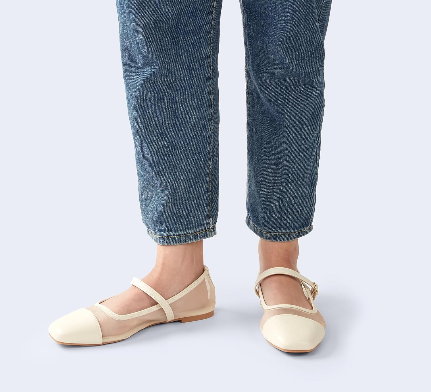 LUCKY STEP Women's Mesh Buckle Flats Mary Jane Square Toe Ballet Dress Adjustable Strap Block Heel Casual Daily Formal Wedding Shoes - Image 9