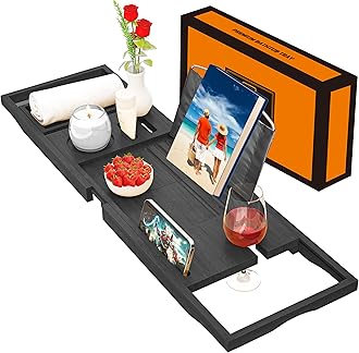 Premium Bathtub Tray Caddy - Bath Tray Expandable - Bath Tub Tray Table for Bathtub, Bamboo Wooden, Fits Most Bath Tubs
