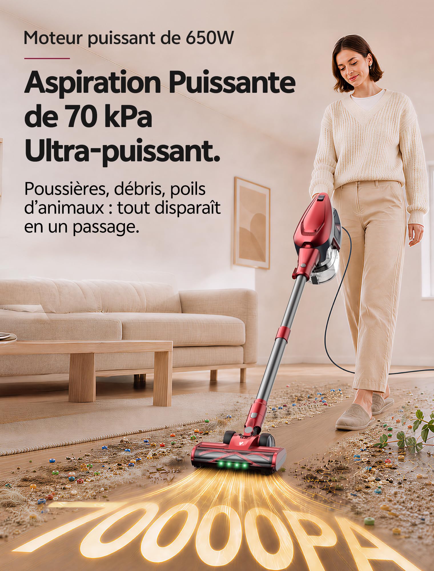 Vexilar C9 Aspirateur Balai avec Fil, 70Kpa, Câble de 7m