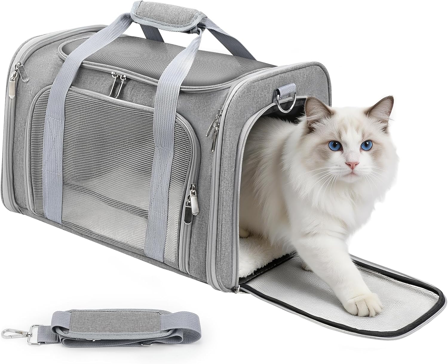 Cat Carrier Soft, Dog Carriers for Small Dogs/Large Cats (Up to 16lbs), with High Breathability, Shoulder Strap, Removable Pad, Pet Carrier Airline Approved, for Home Outdoor Travel (Gray)