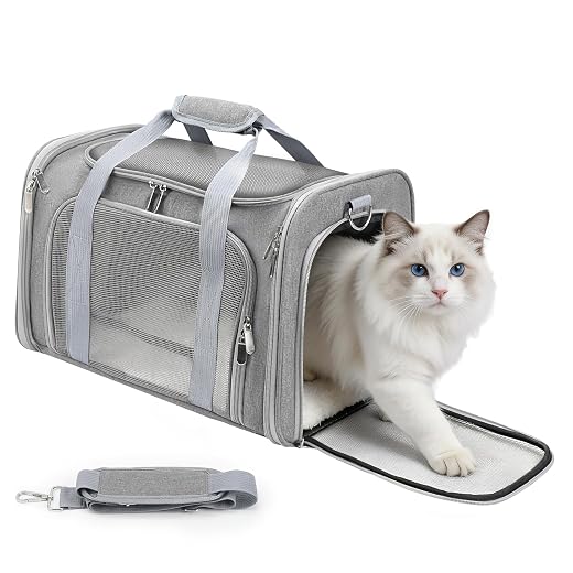 Cat Carrier Soft, Dog Carriers for Small Dogs/Large Cats (Up to 16lbs), with High Breathability, Shoulder Strap, Removable Pad, Pet Carrier Airline Approved, for Home Outdoor Travel (Gray)