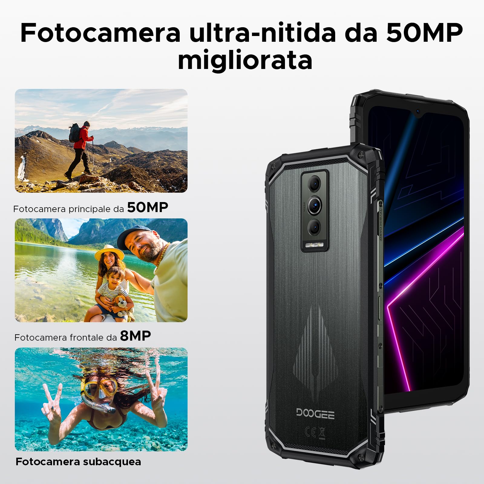 Blade10 Pro Energy Smartphone Rugged IP68 IP69K 256GB 4G LTE | 6 GB RAM fisica + 26 GB virtuale, 6150 mAh, display 6,56'' HD+ 90 Hz, 50 MP, Widevine L1, NFC, custodia e laccetto inclusi