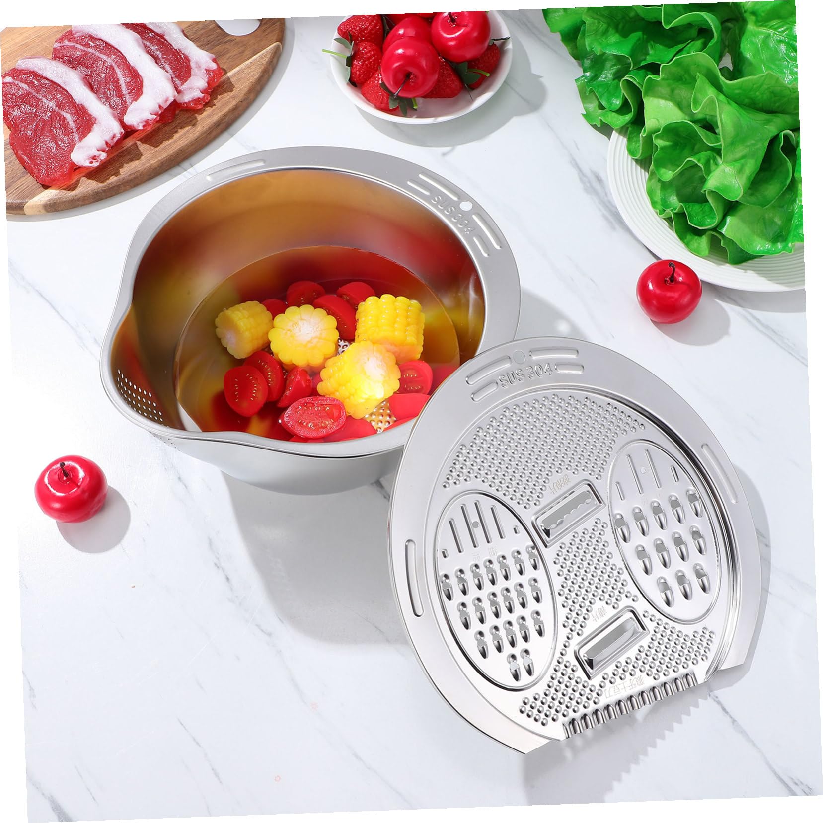 TOYANDONA Colador de Arroz de Acero Inoxidable con Base Antideslizante y Malla Fina Cuenco Multifuncional para Lavar y Escurrir Cocina Diseño Compacto y Estable
