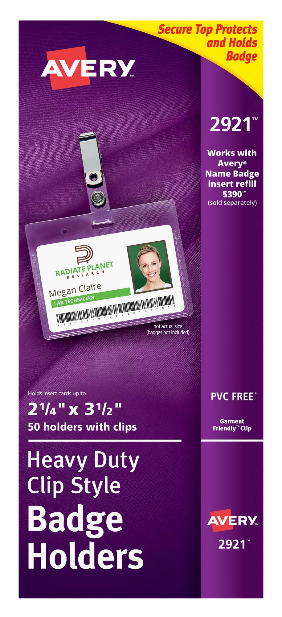 Avery Heavy Duty Badge Holders, 2.25" x 3.5", 50 Horizontal Name Badge Holders with Clips (2921)