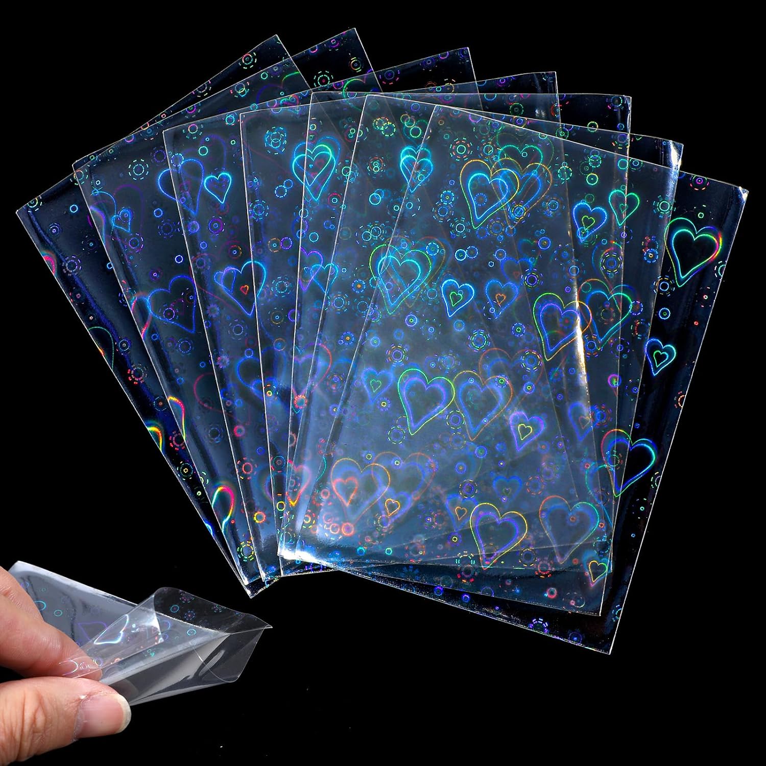 100 Pcs Heart Card Sleeves, Flashing Photocard Sleeves, Transparent Waterproof Love Heart-Shape Photocard Card Sleeve for Photocards Mini Polaroid Photo Cards