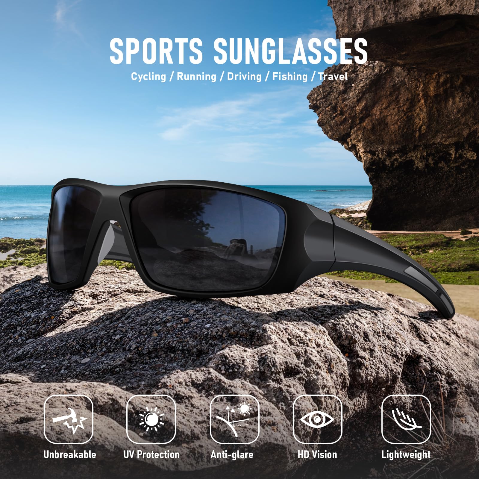 Gafas de sol polarizadas deportivas para hombre, UV400, envolventes, para pesca, conducción, correr, ciclismo, golf