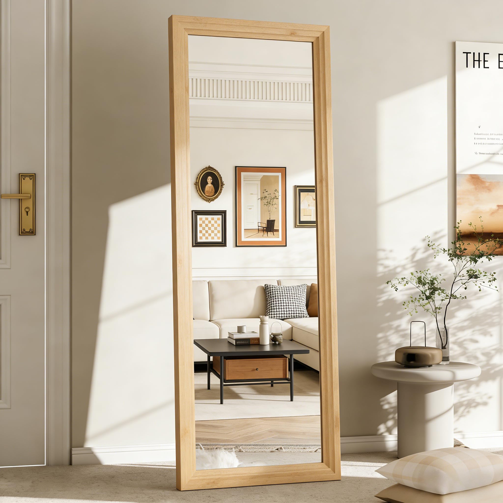 full length mirror,65x22 inch full length mirror wall mounted,vertical hanging,leaning standing for bedroom,living room,rectangular wooden frame,log color.