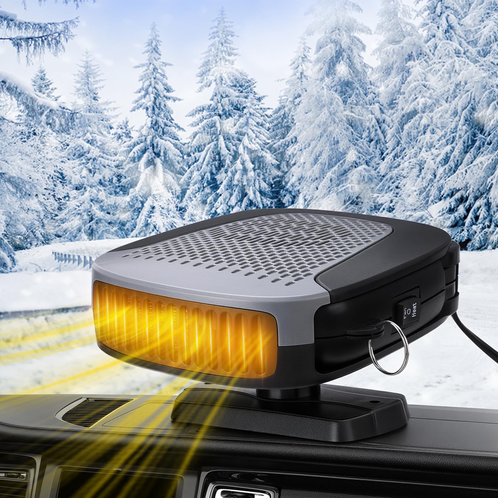 Coikes Riscaldamento Auto 12V 150W Riscaldatore Auto Stufetta per Auto Portatile 2 in 1 Sbrinatore per Ventola Raffreddamento Ruotabile a 360° Termoventilatore Riscaldatore per Auto (Grigio)