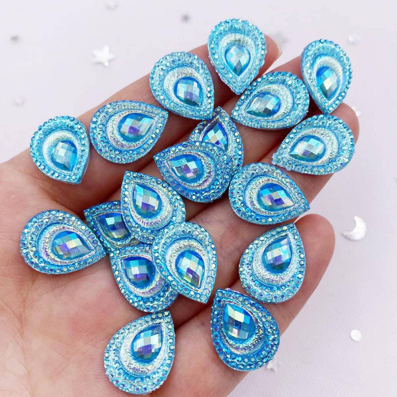 Kryształki górskie Luźne cekiny, cekiny 80 szt. Żywica Kolorowy AB Czarny Żółty Kropla Pawie Oko Płaskie Tył Rhinestone Aplikacja Ślubna DIY Ozdoba do albumu