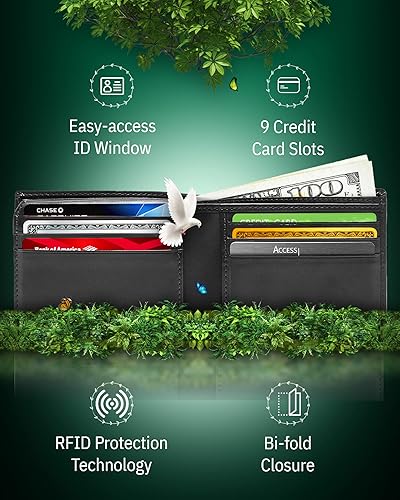 Miniatura 2 de Billeteras plegable de cuero vegano para hombres  libre de crueldad no cuero para hombre con ventana de identificación RFID regalos para él