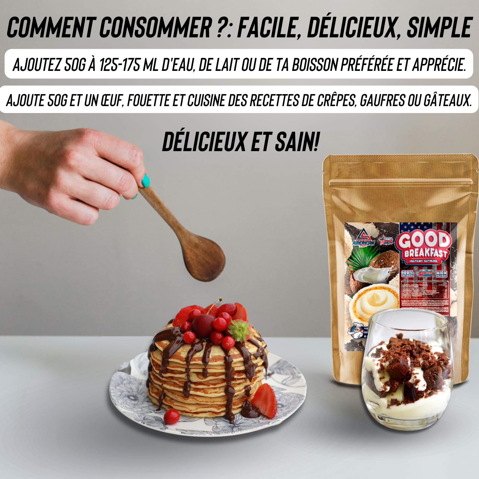 AS American Suplement | Farine d'Avoine Complète | Faible en Sucres et en Graisses | Source de Fibres de Qualité et Riche en Protéines | Idéale pour des Desserts Sains | Chocolat