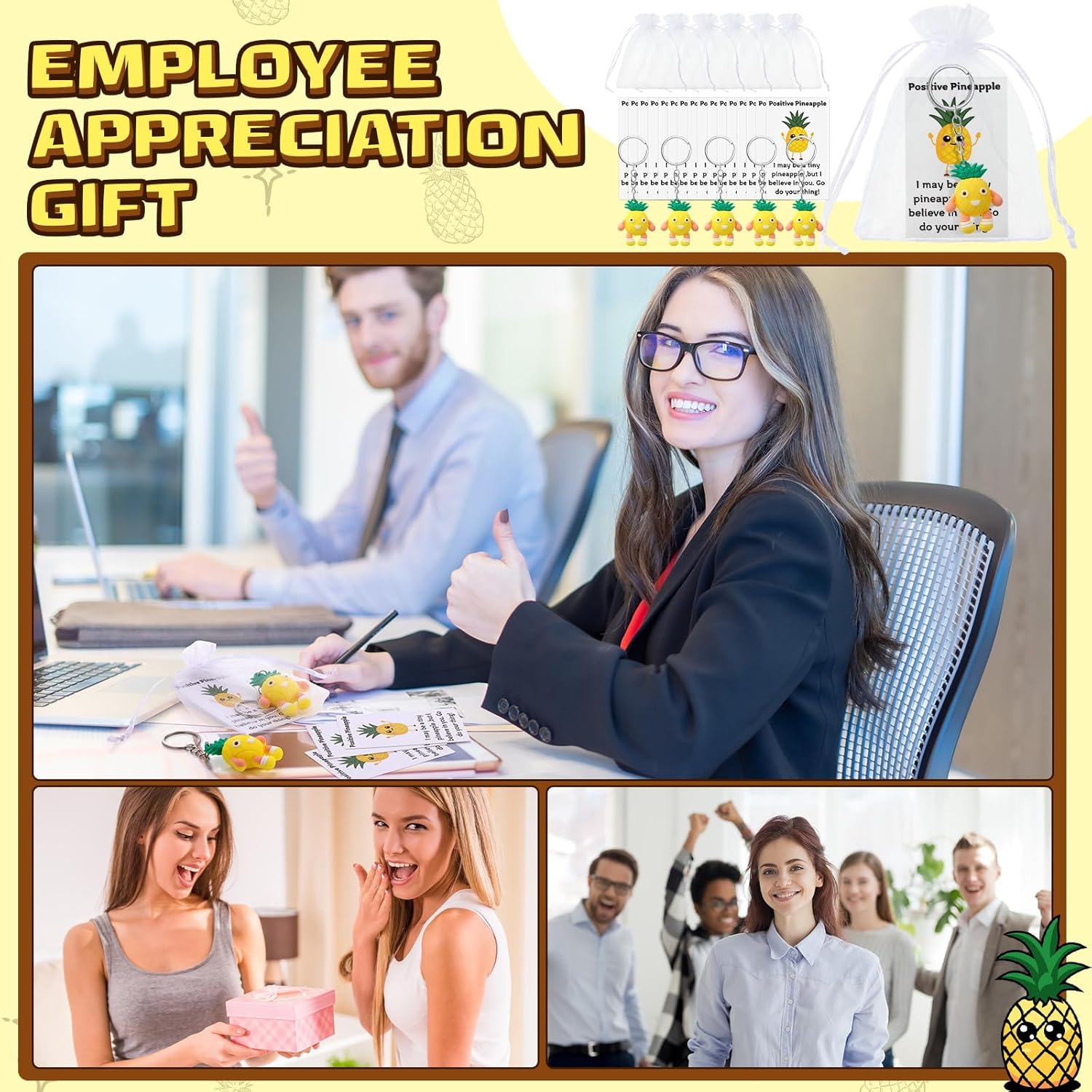 Tondiamo 24 Set Pineapple Positive Keychains bulk Gift Emotional Encourage Support Keychains with Funny Card Graduation Employee Appreciation Gift - Image 6