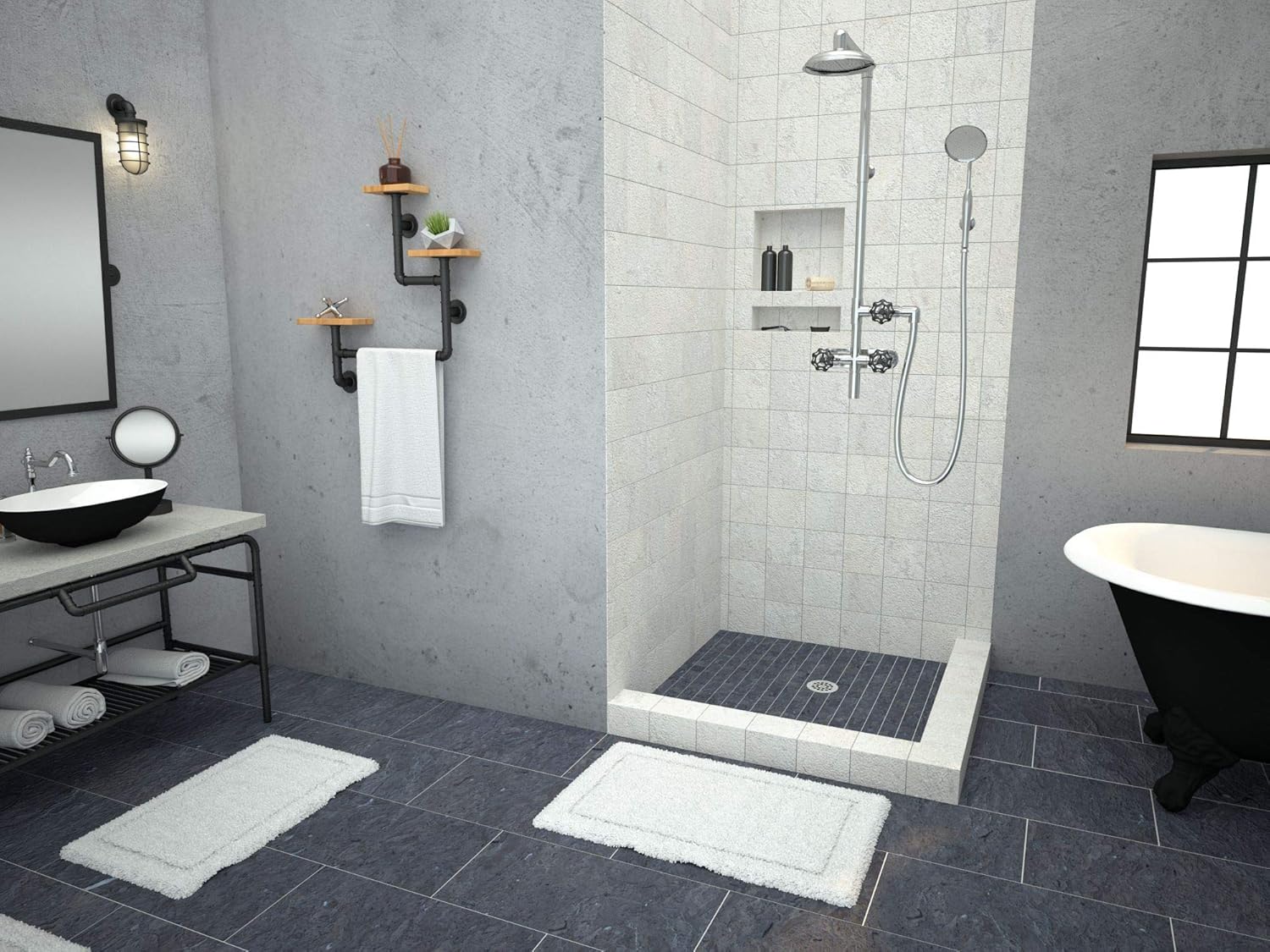 Tile Redi USA P4848CDRPVC Redi Base Shower Pan, 48" W x 48" D, Center Round Polished Chrome Drain Plate