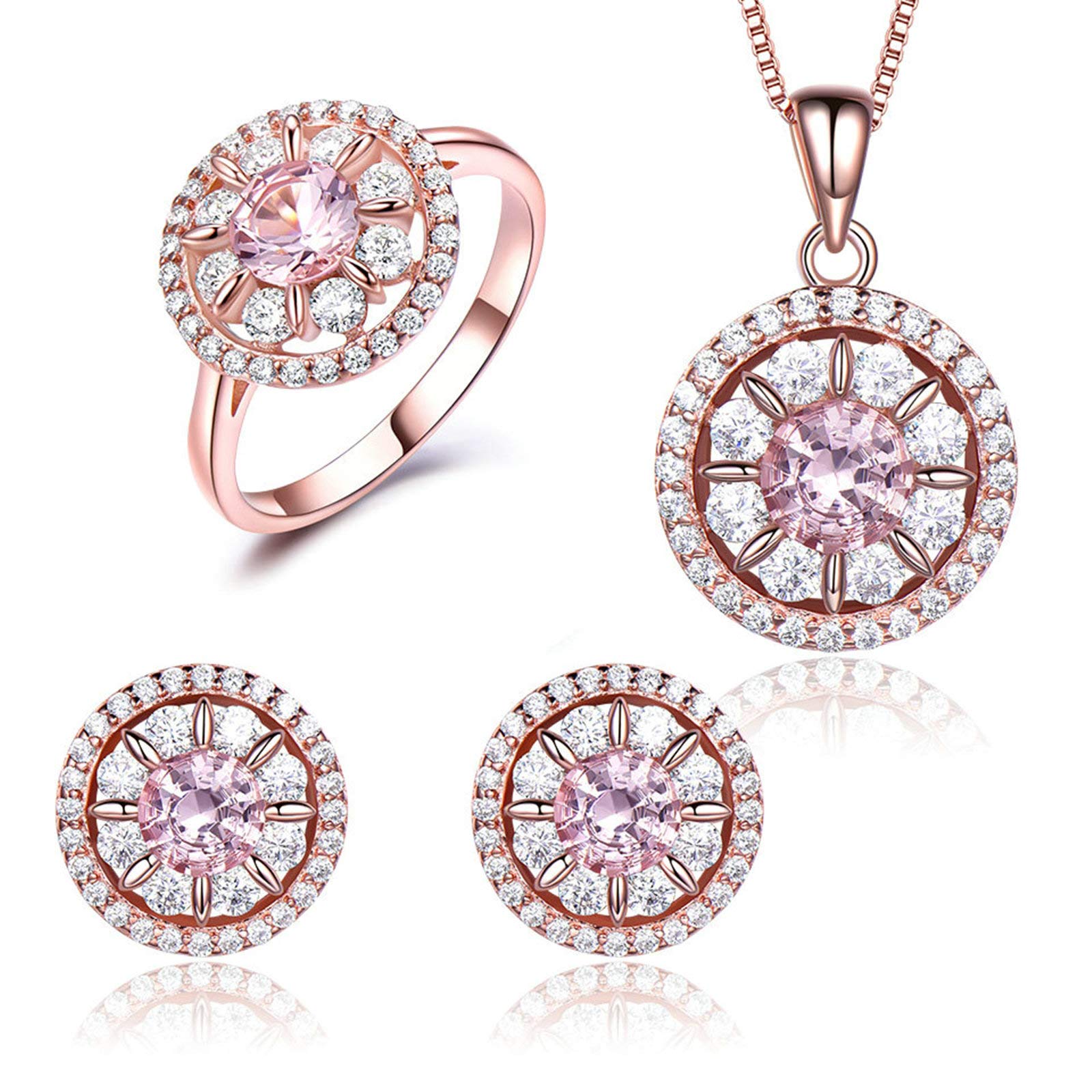 Anello Donna, Collana Argento Donna Fiore in Argento 925 Set Orecchino Collana E Anello per Donna Donna Zirconia Cubica Rosa