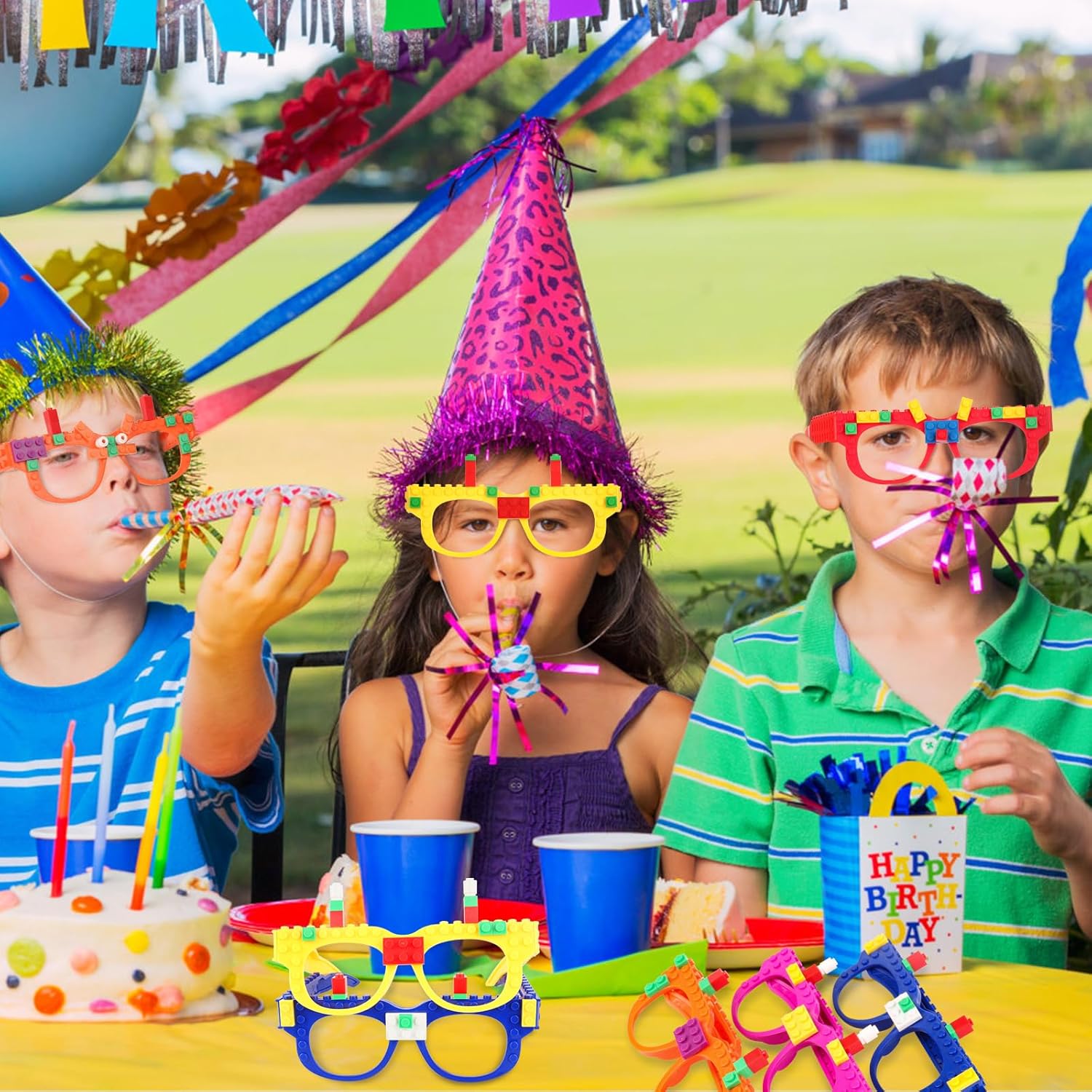 6 Pcs DIY Building Bricks Glasses Building Blocks Games for Kids Birthday Party Favors Supplies, Boys Girls Carnival Party Games Decor