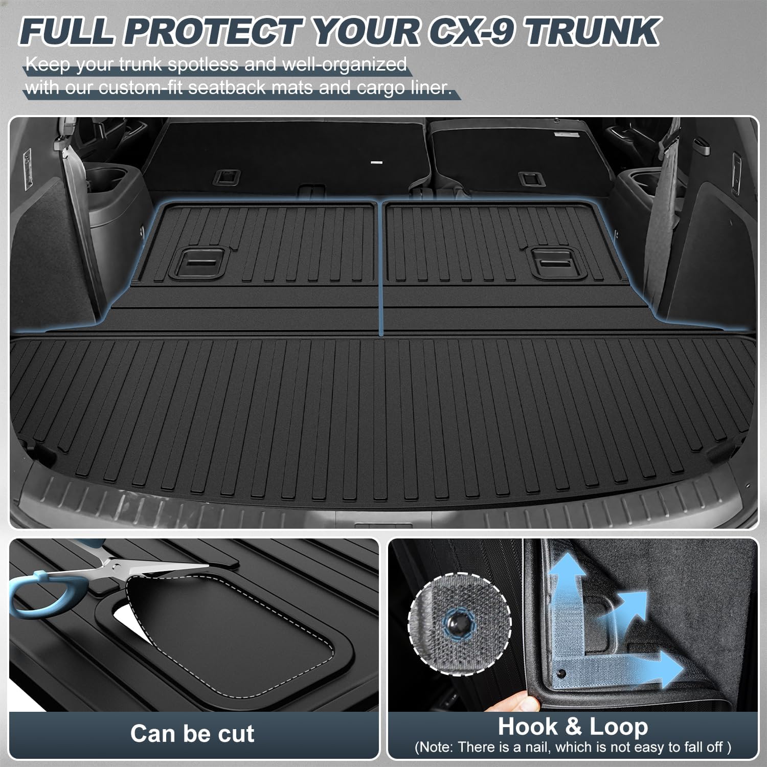 for 2016-2023 CX-9 Cargo Liner | Aomsazto Custom Fit Cargo Liner for Mazda CX9 2016-2020 2021 2022 2023 Trunk Liner Trunk Cargo Mat CX9 Accessories