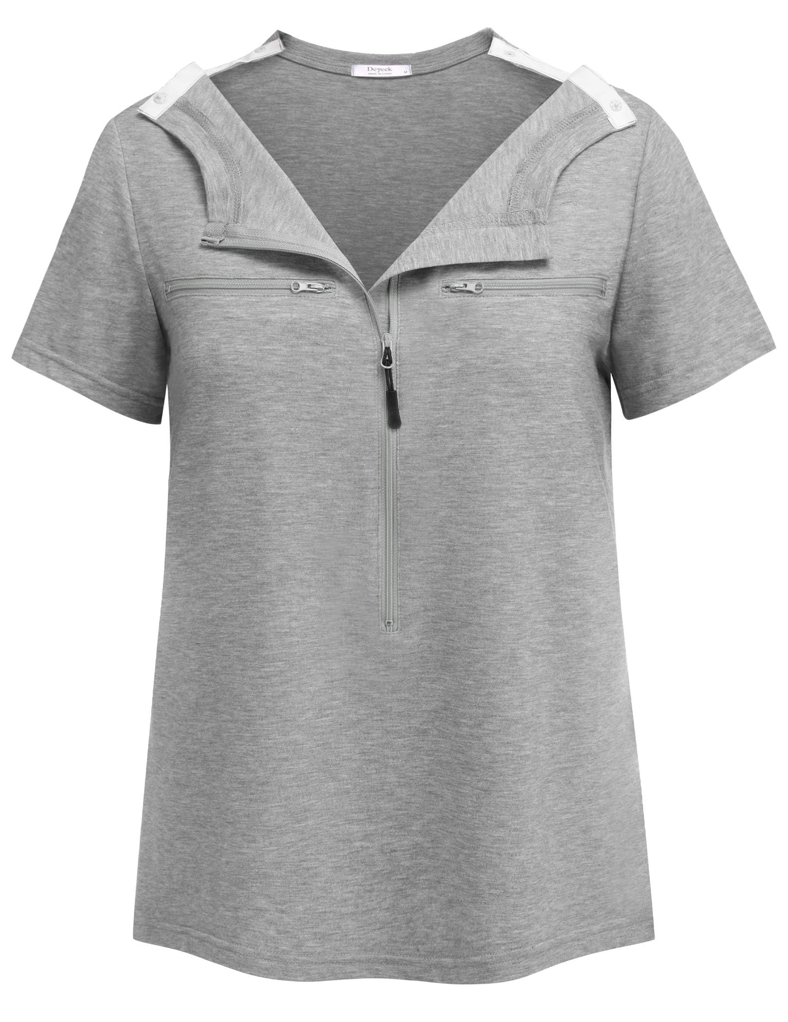 Deyeek Chemo Shirts for Port Access Women 2 Side Snap Short Sleeve Shoulder Surgery Rotator Cuff Dialysis Recovery Shirts